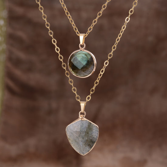 Moonstone Pendant Double Chain Necklace Valentine&