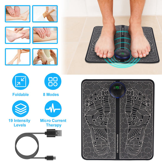 1Pc Foot Massage Pad Electric Stimulator Massager Unit Leg Reshaping Muscle Pain Relax Foldable Massage Mat With 8 Modes 19 Intensity Levels Remote Control